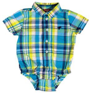 Wrangler Button Up One Piece Body Suit Blue & Yellow Plaid 18 Months Cotton